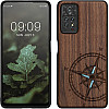 KW Xiaomi Redmi Note 11 Pro / Note 11 Pro 5G Θήκη από Φυσικό Ξύλο - Design Navigational Compass Mother of Pearl - Dark Brown - 57381.11