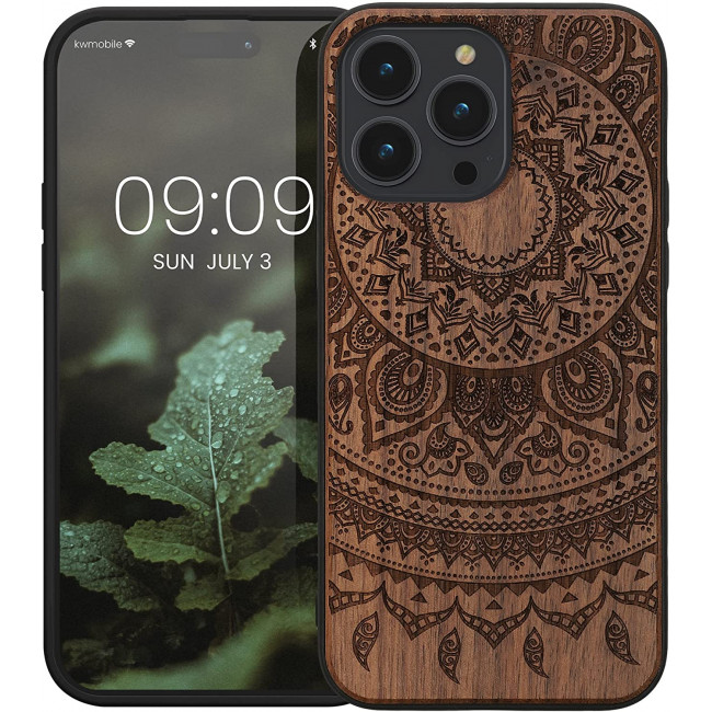 KW iPhone 14 Pro Max Θήκη από Φυσικό Ξύλο - Design Indian Sun - Dark Brown - 59127.04