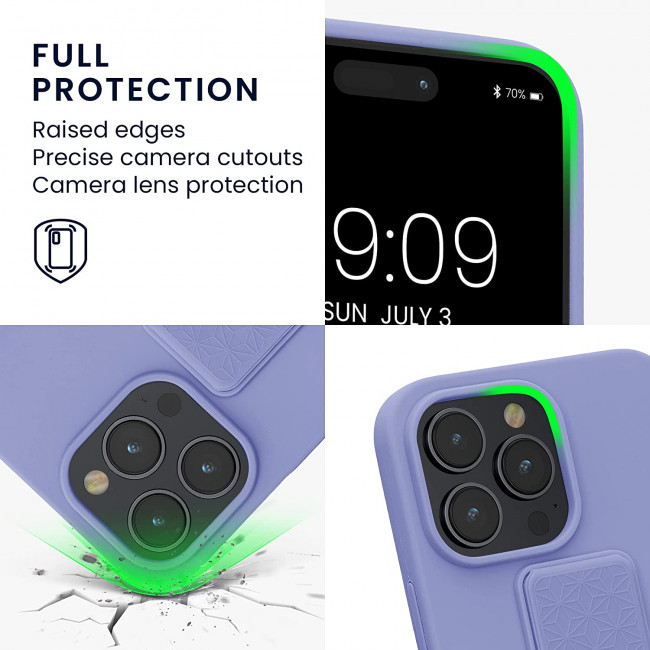 KW iPhone 14 Pro Max Θήκη Σιλικόνης με Finger Holder και Stand - Lavender - 60407.108