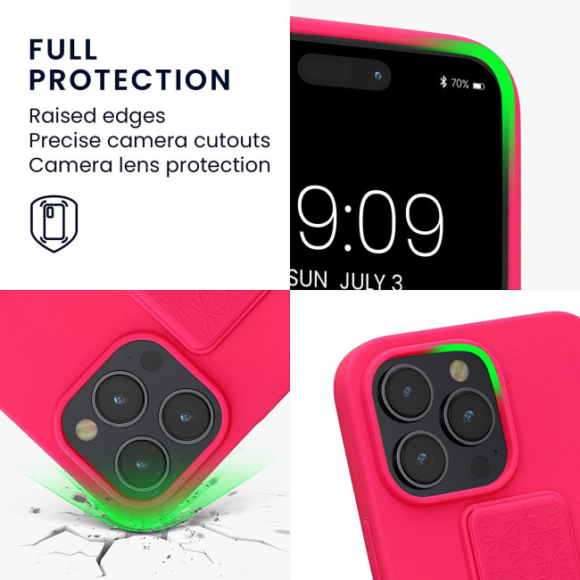 KW iPhone 14 Pro Max Θήκη Σιλικόνης με Finger Holder και Stand - Neon Pink - 60407.77