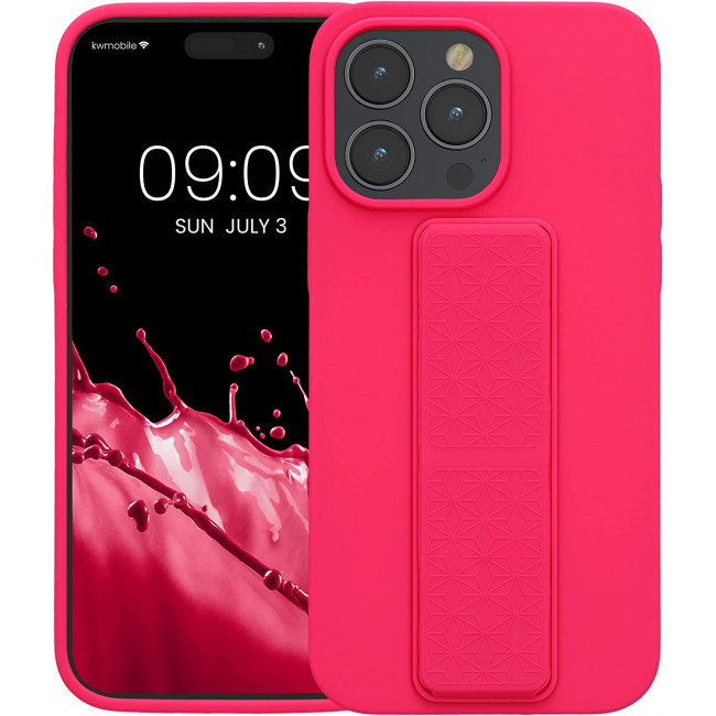 KW iPhone 14 Pro Max Θήκη Σιλικόνης με Finger Holder και Stand - Neon Pink - 60407.77