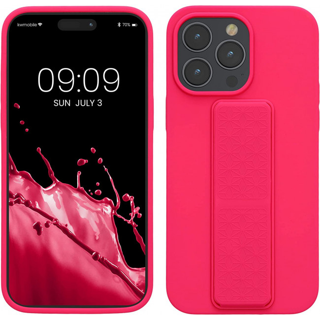 KW iPhone 14 Pro Max Θήκη Σιλικόνης με Finger Holder και Stand - Neon Pink - 60407.77