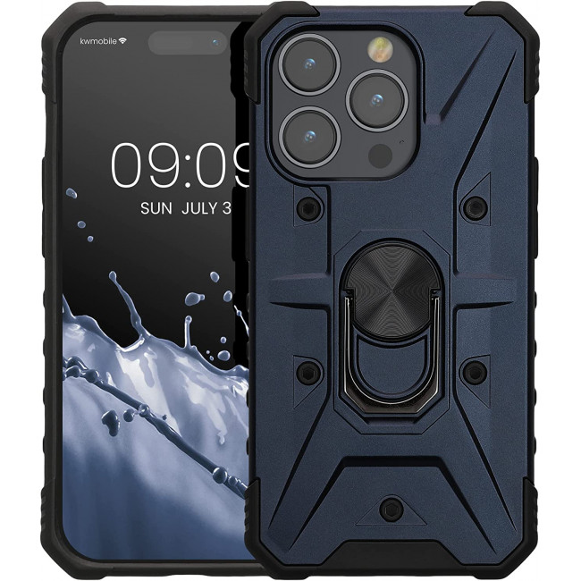 KW iPhone 14 Pro Hybrid Σκληρή Θήκη με Πλαίσιο Σιλικόνης TPU και Δαχτυλίδι Συγκράτησης - Dark Blue / Black - 60635.17