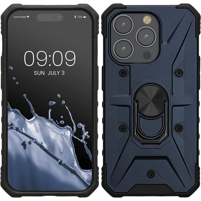 KW iPhone 14 Pro Hybrid Σκληρή Θήκη με Πλαίσιο Σιλικόνης TPU και Δαχτυλίδι Συγκράτησης - Dark Blue / Black - 60635.17