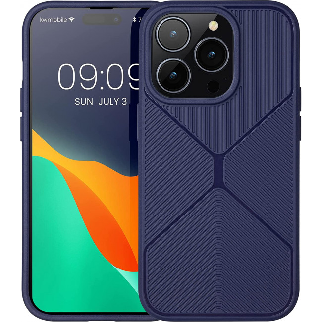 KW iPhone 14 Pro Θήκη Σιλικόνης TPU - Design Geometric - Dark Blue - 60358.17