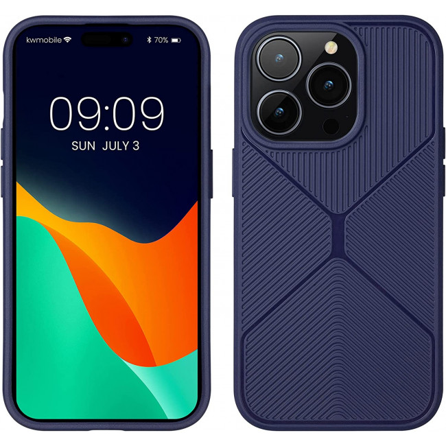 KW iPhone 14 Pro Θήκη Σιλικόνης TPU - Design Geometric - Dark Blue - 60358.17