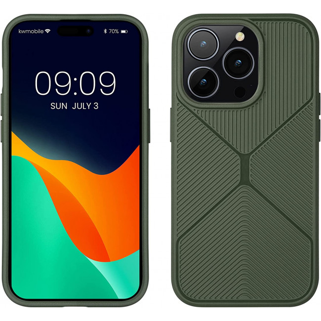 KW iPhone 14 Pro Θήκη Σιλικόνης TPU - Design Geometric - Dark Green - 60358.80