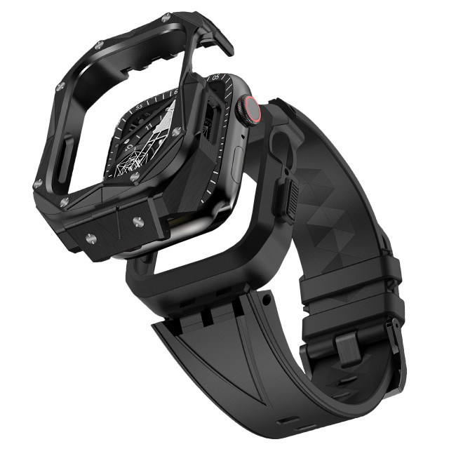 Kingxbar CYF140 2in1 Λουράκι Apple Watch 7 / 8 / 9 - 45 mm Armored με Θήκη Προστασίας - Black