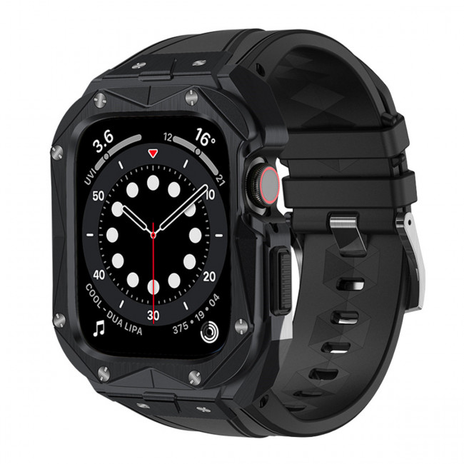 Kingxbar CYF140 2in1 Λουράκι Apple Watch 7 / 8 / 9 - 45 mm Armored με Θήκη Προστασίας - Black