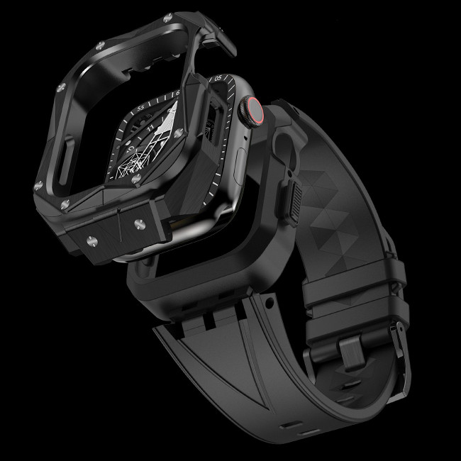 Kingxbar CYF140 2in1 Λουράκι Apple Watch 7 / 8 / 9 - 45 mm Armored με Θήκη Προστασίας - Black