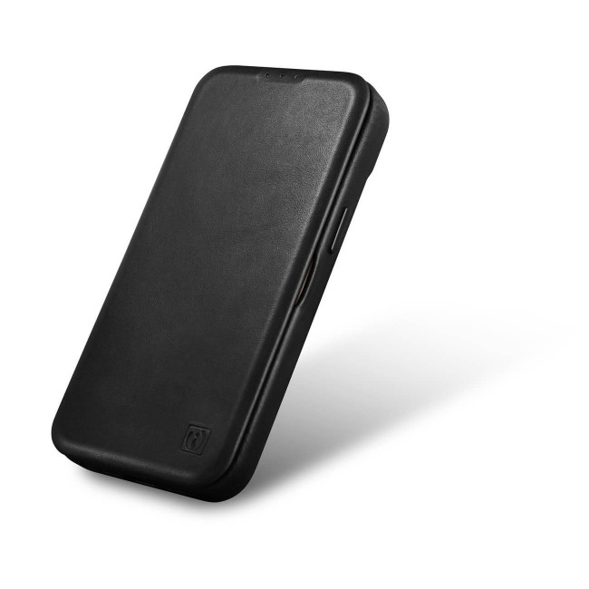 iCarer iPhone 14 Pro Leather Folio Oil Wax Θήκη Βιβλίο από Γνήσιο Δέρμα με MagSafe - Black