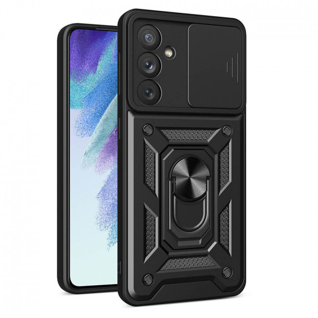 OEM Samsung Galaxy A54 5G Hybrid Armor Camshield Σκληρή Θήκη με Πλαίσιο Σιλικόνης και Δαχτυλίδι Συγκράτησης - Black