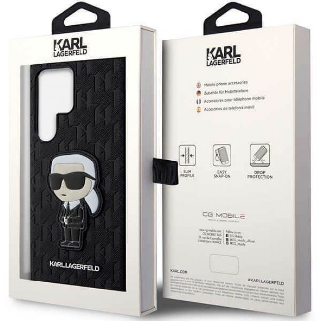 Karl Lagerfeld Samsung Galaxy S23 Ultra - Saffiano Monogram Ikonik Σκληρή Θήκη - Black - KLHCS23LSAKLHKPK