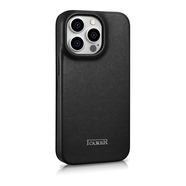 iCarer iPhone 14 Pro CE Premium Leather Folio Θήκη Βιβλίο από Γνήσιο Δέρμα με MagSafe - Black