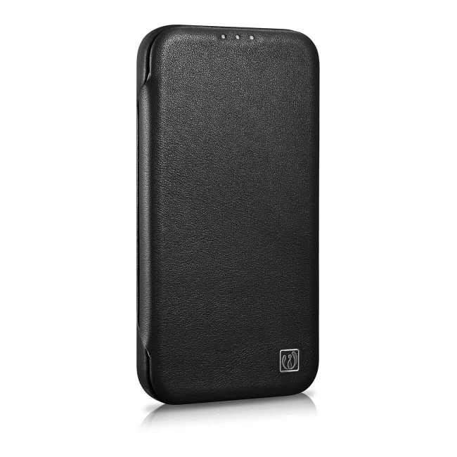 iCarer iPhone 14 Pro CE Premium Leather Folio Θήκη Βιβλίο από Γνήσιο Δέρμα με MagSafe - Black