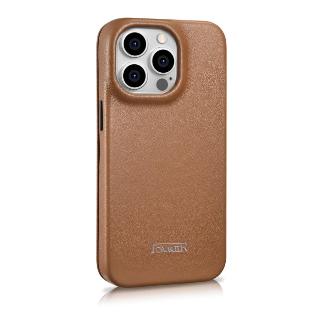 iCarer iPhone 14 Pro CE Premium Leather Folio Θήκη Βιβλίο από Γνήσιο Δέρμα με MagSafe - Brown