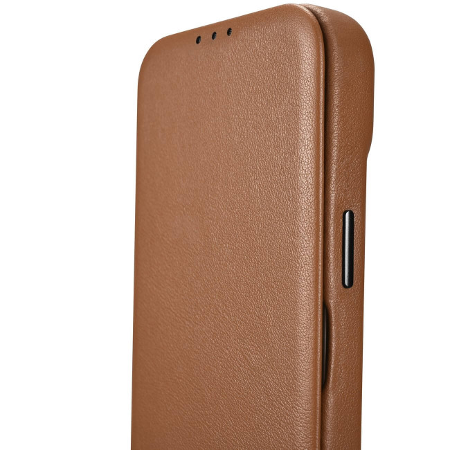 iCarer iPhone 14 Pro CE Premium Leather Folio Θήκη Βιβλίο από Γνήσιο Δέρμα με MagSafe - Brown