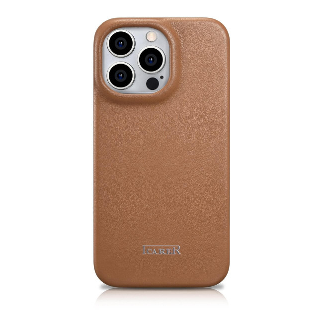 iCarer iPhone 14 Pro CE Premium Leather Folio Θήκη Βιβλίο από Γνήσιο Δέρμα με MagSafe - Brown