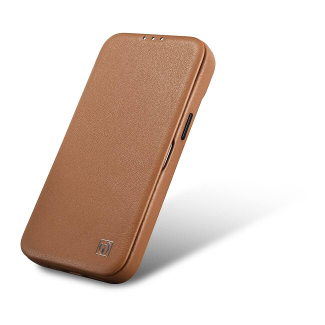 iCarer iPhone 14 Pro CE Premium Leather Folio Θήκη Βιβλίο από Γνήσιο Δέρμα με MagSafe - Brown