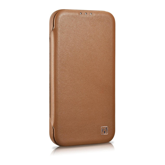 iCarer iPhone 14 Pro CE Premium Leather Folio Θήκη Βιβλίο από Γνήσιο Δέρμα με MagSafe - Brown