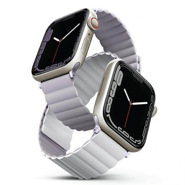 UNIQ Λουράκι Apple Watch 2 / 3 / 4 / 5 / 6 / 7 / 8 / 9 / SE / ULTRA 1 / ULTRA 2 - 42 / 44 / 45 / 49 mm Revix Μαγνητικό Σιλικόνης Διπλής Όψης - Lilac / White