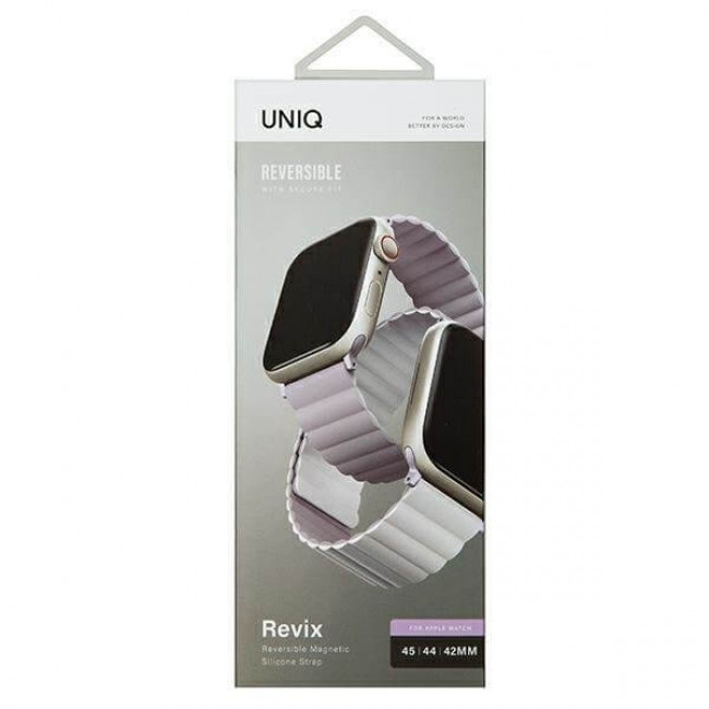 UNIQ Λουράκι Apple Watch 2 / 3 / 4 / 5 / 6 / 7 / 8 / 9 / SE / ULTRA 1 / ULTRA 2 - 42 / 44 / 45 / 49 mm Revix Μαγνητικό Σιλικόνης Διπλής Όψης - Lilac / White