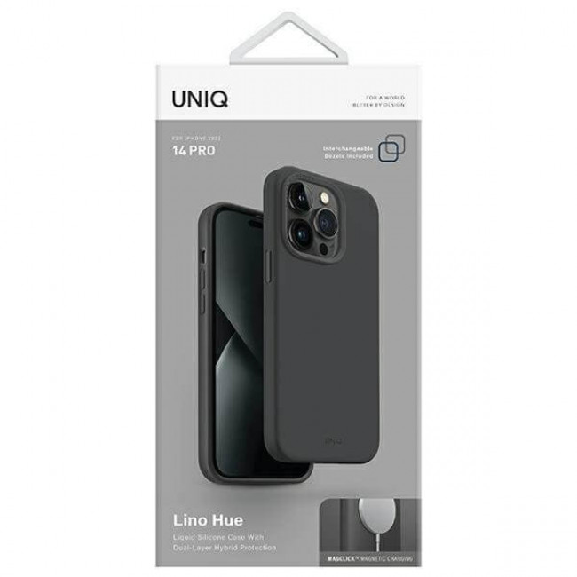 Uniq iPhone 14 Pro Lino Hue Magclick Θήκη Σιλικόνης με MagSafe - Grey / Charcoal Grey