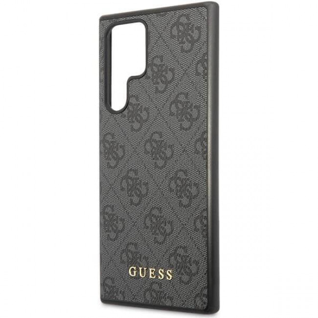 Guess Samsung Galaxy S23 Ultra - 4G Metal Gold Logo Σκληρή Θήκη με Επένδυση Συνθετικού Δέρματος - Grey - GUHCS23LG4GFGR