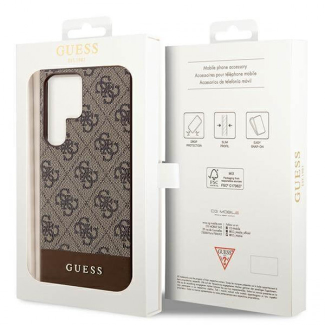 Guess Samsung Galaxy S23 Ultra - 4G Stripe Collection Θήκη με Επένδυση Συνθετικού Δέρματος - Brown - GUHCS23LG4GLBR