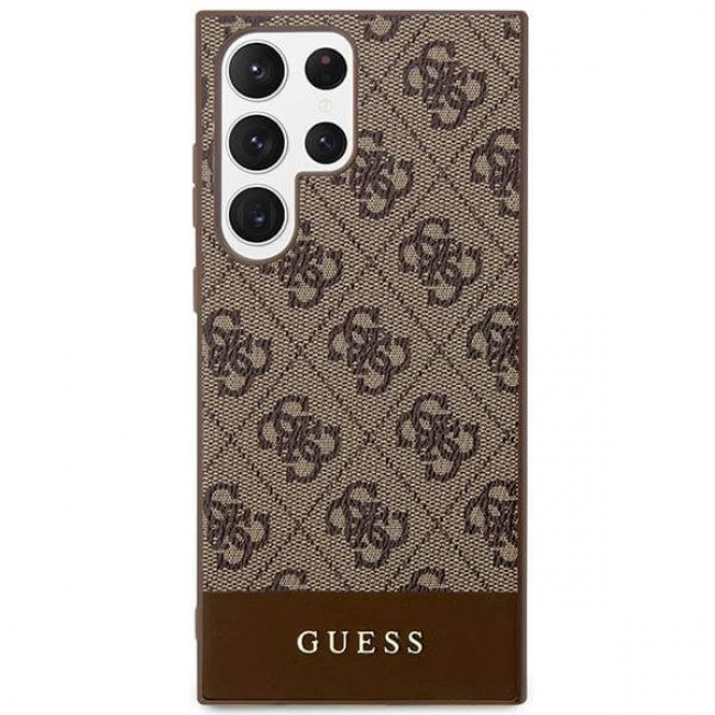 Guess Samsung Galaxy S23 Ultra - 4G Stripe Collection Θήκη με Επένδυση Συνθετικού Δέρματος - Brown - GUHCS23LG4GLBR