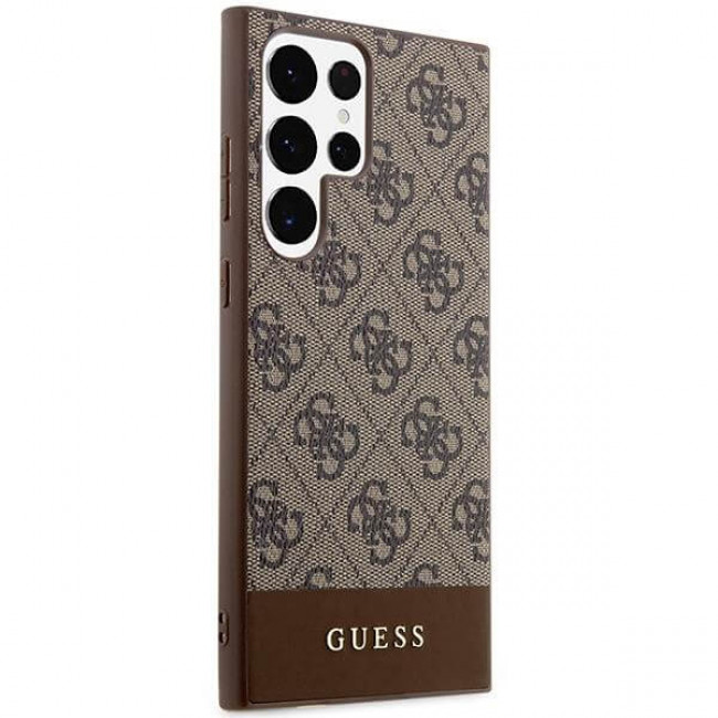 Guess Samsung Galaxy S23 Ultra - 4G Stripe Collection Θήκη με Επένδυση Συνθετικού Δέρματος - Brown - GUHCS23LG4GLBR