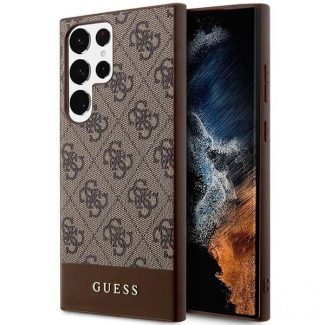 Guess Samsung Galaxy S23 Ultra - 4G Stripe Collection Θήκη με Επένδυση Συνθετικού Δέρματος - Brown - GUHCS23LG4GLBR