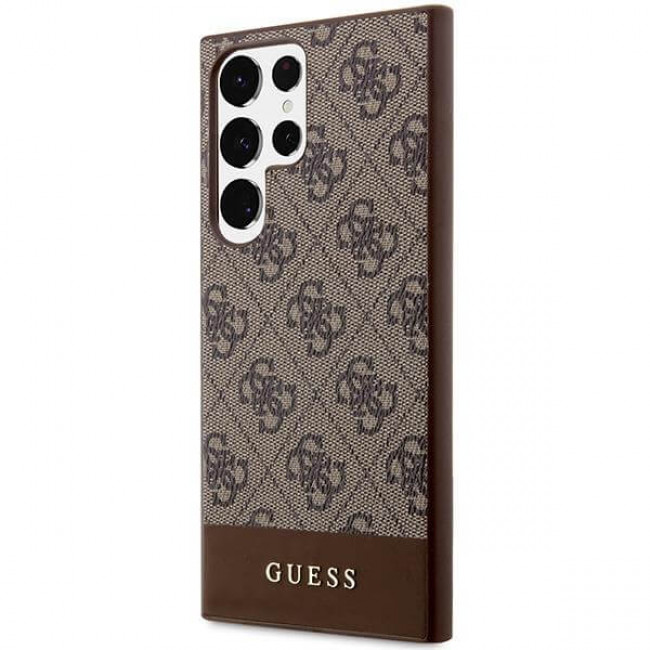 Guess Samsung Galaxy S23 Ultra - 4G Stripe Collection Θήκη με Επένδυση Συνθετικού Δέρματος - Brown - GUHCS23LG4GLBR