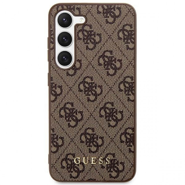 Guess Samsung Galaxy S23+ - 4G Metal Gold Logo Σκληρή Θήκη με Επένδυση Συνθετικού Δέρματος - Brown - GUHCS23MG4GFBR