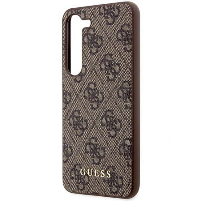 Guess Samsung Galaxy S23+ - 4G Metal Gold Logo Σκληρή Θήκη με Επένδυση Συνθετικού Δέρματος - Brown - GUHCS23MG4GFBR