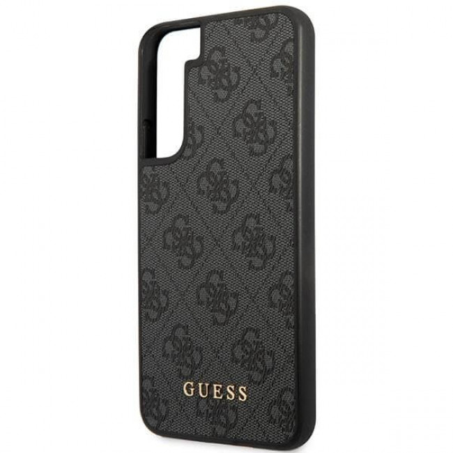 Guess Samsung Galaxy S23+ - 4G Metal Gold Logo Σκληρή Θήκη με Επένδυση Συνθετικού Δέρματος - Grey - GUHCS23MG4GFGR