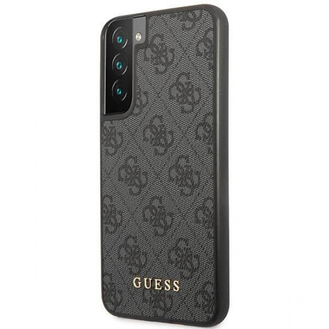 Guess Samsung Galaxy S23+ - 4G Metal Gold Logo Σκληρή Θήκη με Επένδυση Συνθετικού Δέρματος - Grey - GUHCS23MG4GFGR