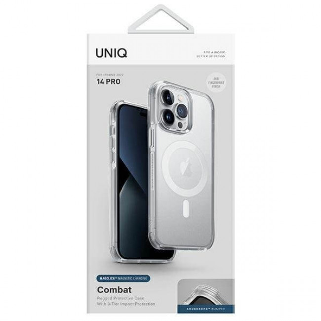 Uniq iPhone 14 Pro Combat Magclick Σκληρή Θήκη με Πλαίσιο Σιλικόνης και MagSafe - Clear / Dove Satin