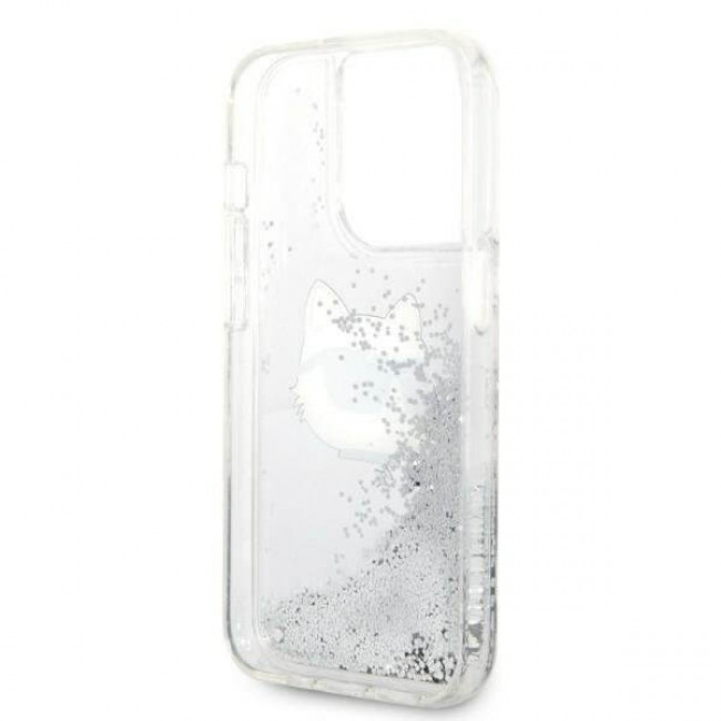 Karl Lagerfeld iPhone 14 Pro Max - Liquid Glitter Choupette's Head Σκληρή Θήκη με Πλαίσιο Σιλικόνης - Silver - KLHCP14XLNHCS