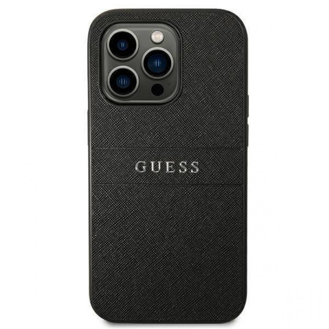 Guess iPhone 14 Pro Saffiano Stripe Σκληρή Θήκη με Πλαίσιο Σιλικόνης - Black - GUHCP14LPSASBK