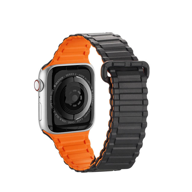 Dux Ducis Λουράκι Apple Watch 2 / 3 / 4 / 5 / 6 / 7 / 8 / 9 / SE / ULTRA 1 / ULTRA 2 - 42 / 44 / 45 / 49 mm Armor Silicone MagneticΜαγνητικό Σιλικόνης - Black / Orange