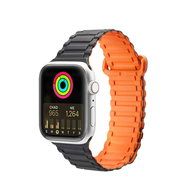 Dux Ducis Λουράκι Apple Watch 2 / 3 / 4 / 5 / 6 / 7 / 8 / 9 / SE / SE 2 / ULTRA / ULTRA 2 - 42 / 44 / 45 / 49 mm Armor Silicone MagneticΜαγνητικό Σιλικόνης - Black / Orange