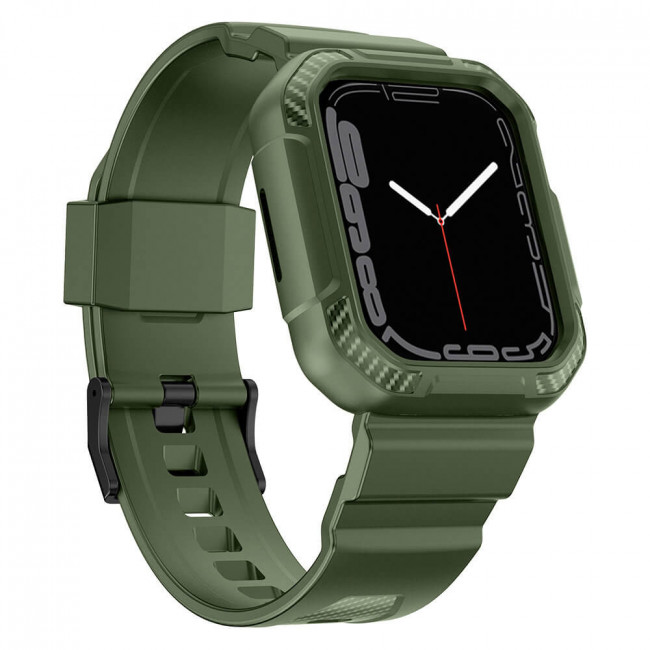 Kingxbar Λουράκι Apple Watch 2 / 3 / 4 / 5 / 6 / 7 / 8 / 9 / SE / SE 2 - 42 / 44 / 45 mm CYF537 με Θήκη Προστασίας - Green