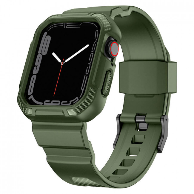 Kingxbar Λουράκι Apple Watch 2 / 3 / 4 / 5 / 6 / 7 / 8 / 9 / SE / SE 2 - 42 / 44 / 45 mm CYF537 με Θήκη Προστασίας - Green