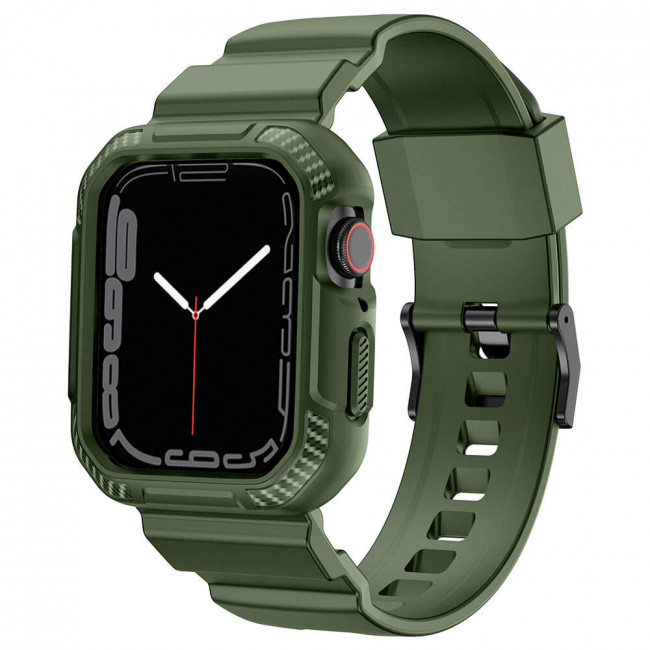 Kingxbar Λουράκι Apple Watch 2 / 3 / 4 / 5 / 6 / 7 / 8 / 9 / SE / SE 2 - 42 / 44 / 45 mm CYF537 με Θήκη Προστασίας - Green