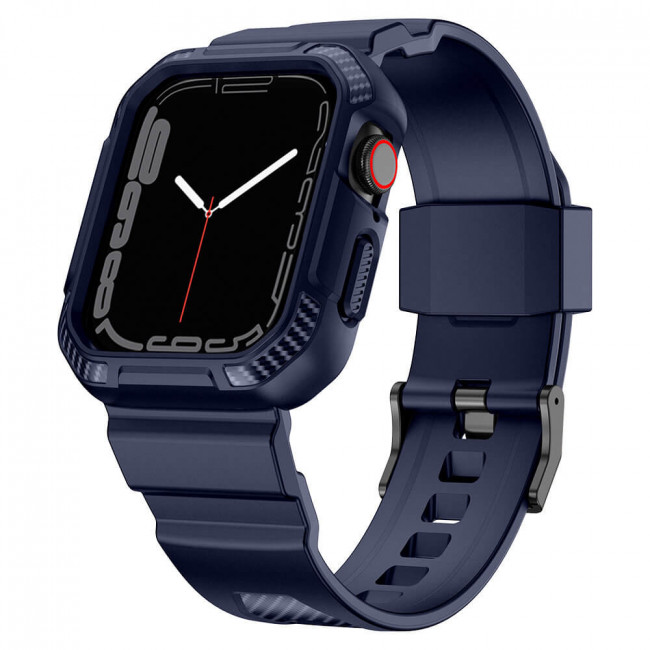 Kingxbar Λουράκι Apple Watch 2 / 3 / 4 / 5 / 6 / 7 / 8 / 9 / SE / SE 2 - 42 / 44 / 45 mm CYF537 με Θήκη Προστασίας - Blue