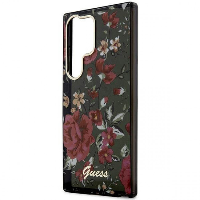 Guess Samsung Galaxy S23 Ultra - Flower Collection Σκληρή Θήκη με Πλαίσιο Σιλικόνης - Green / Khaki - GUHCS23LHCFWSA