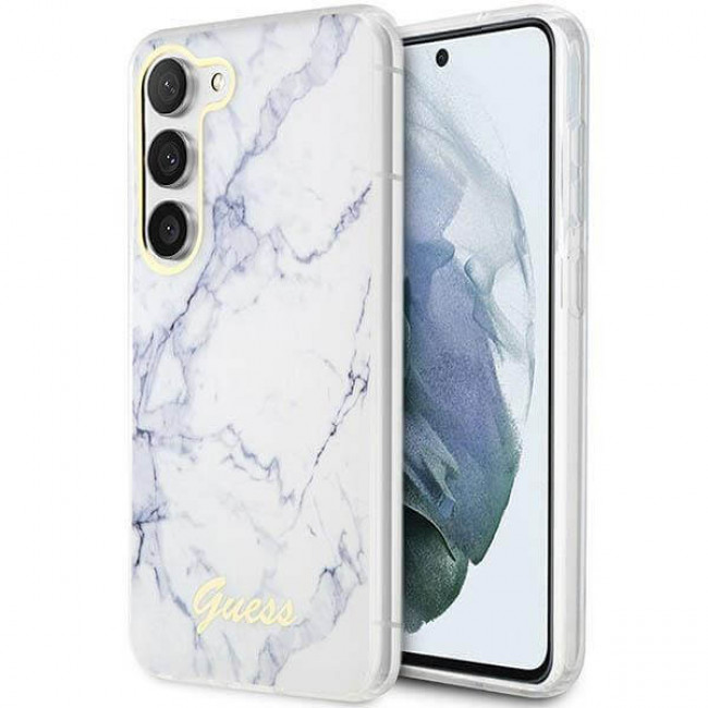 Guess Samsung Galaxy S23 Plus Marble Σκληρή Θήκη με Πλαίσιο Σιλικόνης - White - GUHCS23MPCUMAH