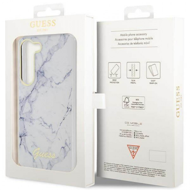 Guess Samsung Galaxy S23 Plus Marble Σκληρή Θήκη με Πλαίσιο Σιλικόνης - White - GUHCS23MPCUMAH