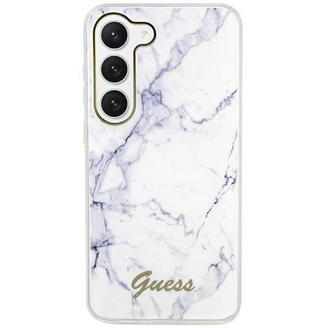 Guess Samsung Galaxy S23 Plus Marble Σκληρή Θήκη με Πλαίσιο Σιλικόνης - White - GUHCS23MPCUMAH